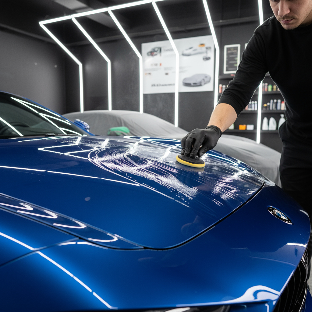 Technician applying ceramic coating